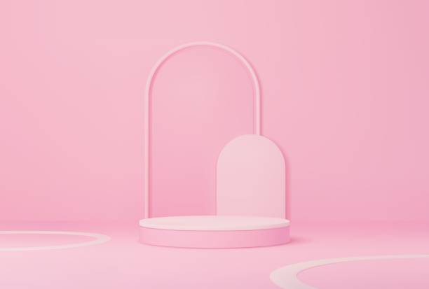 rosafarbenes podium mit bogenhintergrund, produktdisplay - domestic room wall steps staircase stock-grafiken, -clipart, -cartoons und -symbole