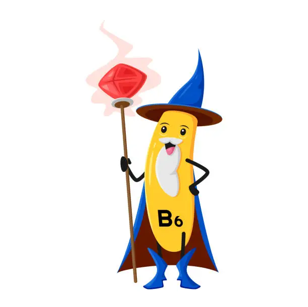 Vector illustration of Cartoon vitamin B6 wizard pyridoxine character