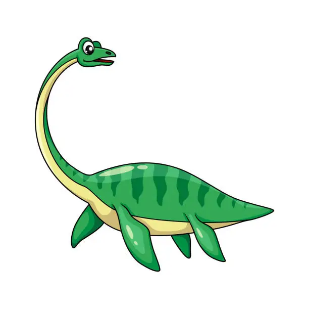 Vector illustration of Cartoon elasmosaurus dinosaur plesiosaur character