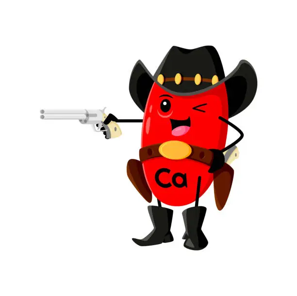 Vector illustration of Cartoon calcium cowboy micronutrient Ca character