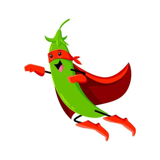Vector illustration of Cartoon legume or green pea superhero character
