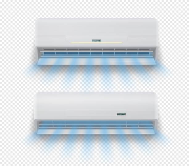 realistyczny przepływ zimnego powietrza w układzie spliter - air air conditioner electric fan condition stock illustrations