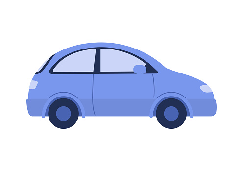 Blue passenger car model, side view on new auto transport vector illustration