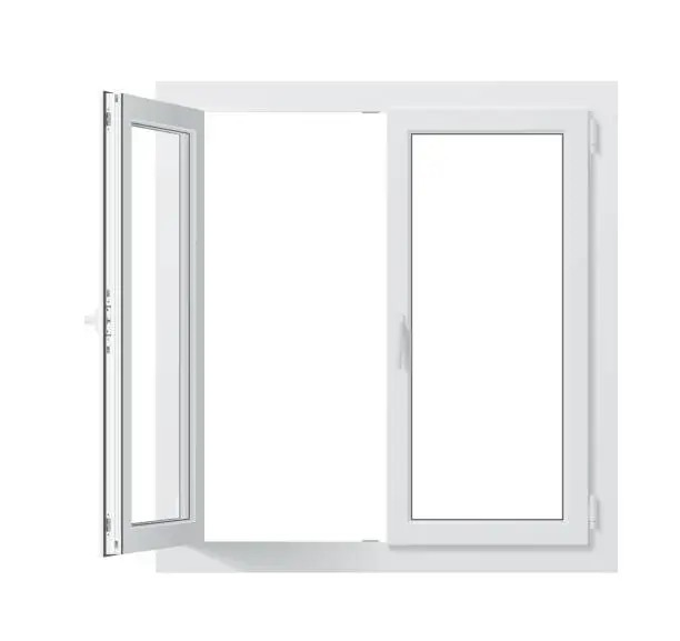 Vector illustration of Realistic pvc window with open sash 3d mockup