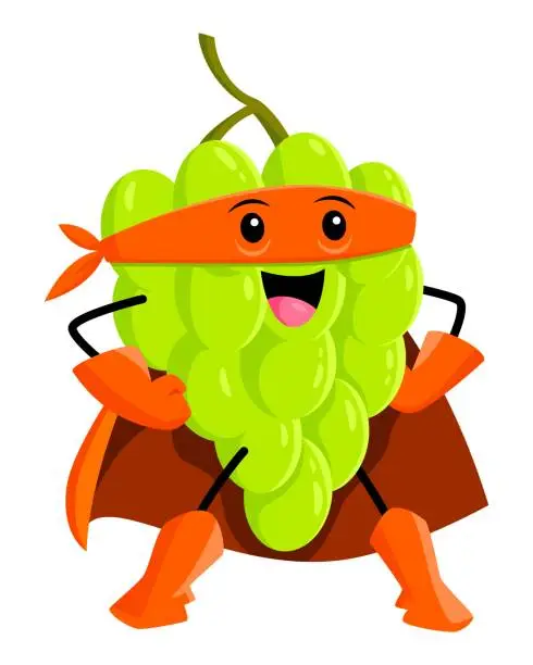 Vector illustration of Cartoon grapes superhero and defender character