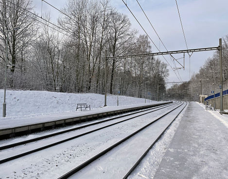 Fresh snow at the train station.