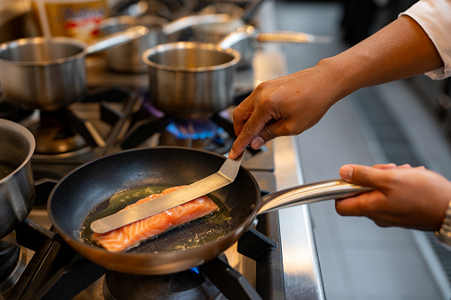 Chef Hand Pan Seared Salmon Fillet
