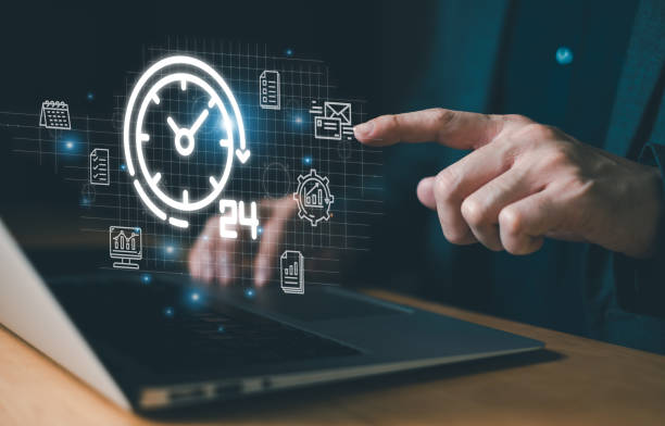 istock Business person with time management activity to improve productivity, process optimization and lean organization. Business and production improvement by time and resource planning for more profit 2017193639