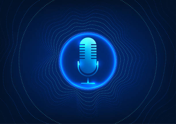 Microphone technology background, microphone on circular side, dot pattern. Device concept receives sound and converts it into an electrical signal. to record or amplify sound Microphone technology background, microphone on circular side, dot pattern. Device concept receives sound and converts it into an electrical signal. to record or amplify sound podcasting stock illustrations