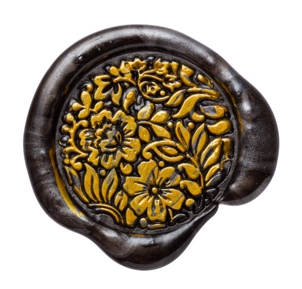 Wax seal with floral ornament isolated on white background