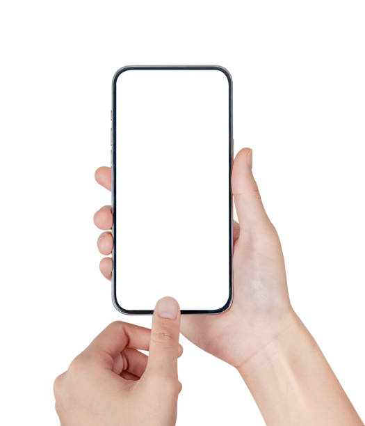 istock Hand holding smartphone with blank screen isolated on white background. 2017266312