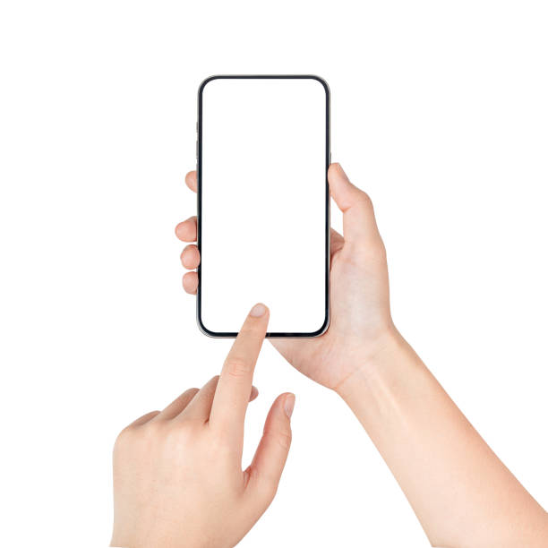 istock Hand holding smartphone with blank screen isolated on white background. 2017266318