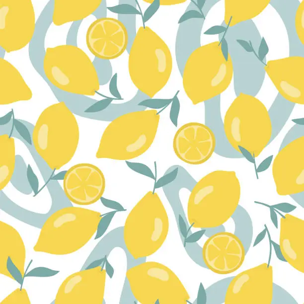 Vector illustration of Seamless summer pattern with slices and whole lemons.