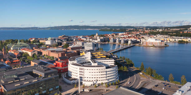 Jönköping, Sweden Aerial view of central Jönköping with university buildings in the foreground and Munksjön. jonkoping stock pictures, royalty-free photos & images