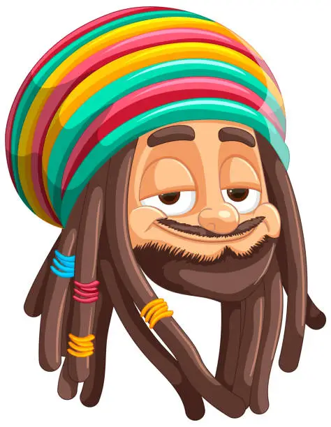 Vector illustration of Smiling character with vibrant Rastafarian hat.