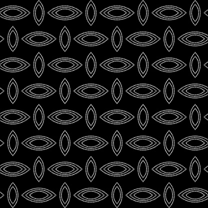 Double and triple leaves pattern of pearls on black seamless repeating pattern.