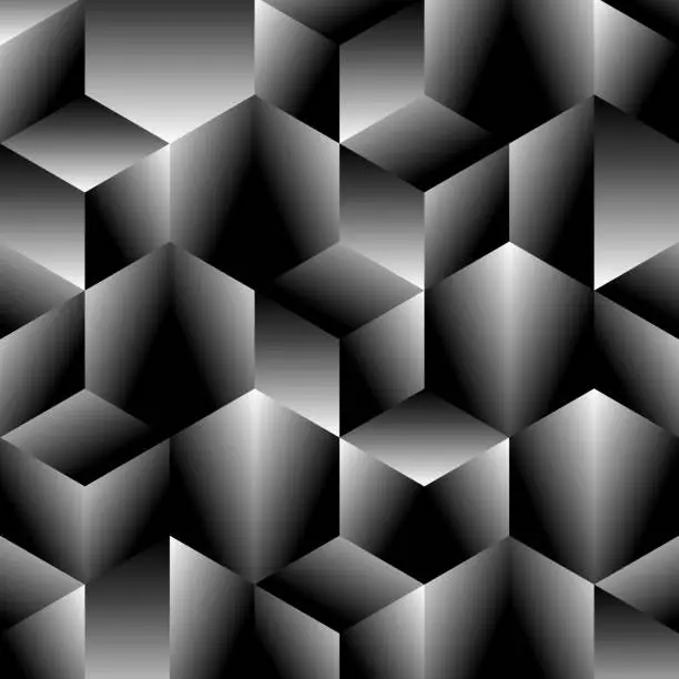 Vector illustration of High contrast gradients full frame semi random uneven gray solid rhombuses
