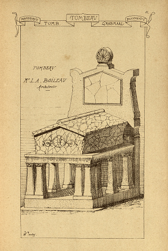 Vintage illustration Funerary architecture, Tombs, Gravestones, History of architecture, decoration and design, art, French, Victorian, 19th Century