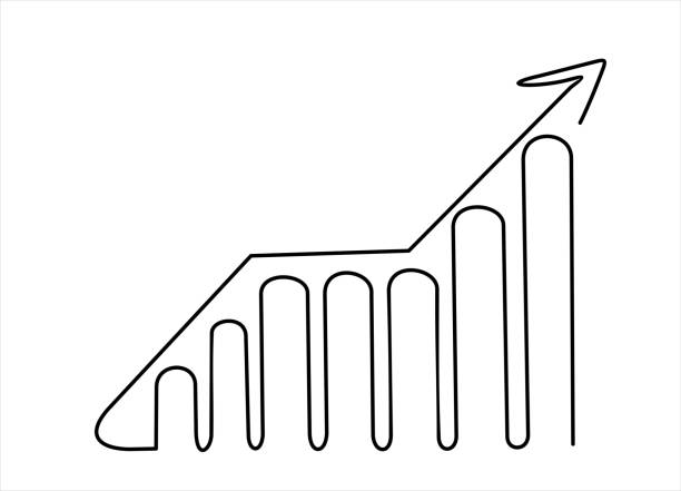 single one line drawing of increasing up arrows bar graph sign. business financial sales market growth performance minimal concept. modern continuous line draw design graphic vector illustration - graph arrow sign chart single line stock-grafiken, -clipart, -cartoons und -symbole