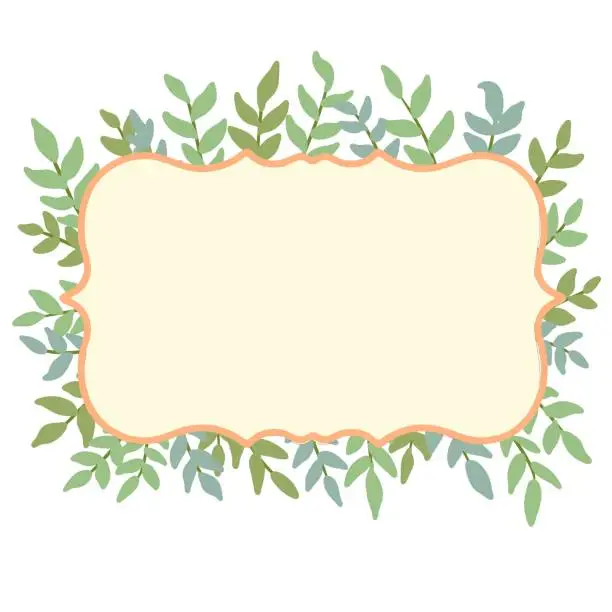 Vector illustration of vector green floral banner with leaves and branches isolated on white background. Perfect for wedding invitations, greeting cards, social media stories, label, decoration