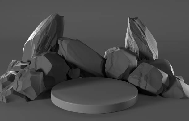 istock Black Platform Podium With Rocks Or Stones in Background. Product or Packaging Presentation Display Scene. 3D Render Idea. 2017338450