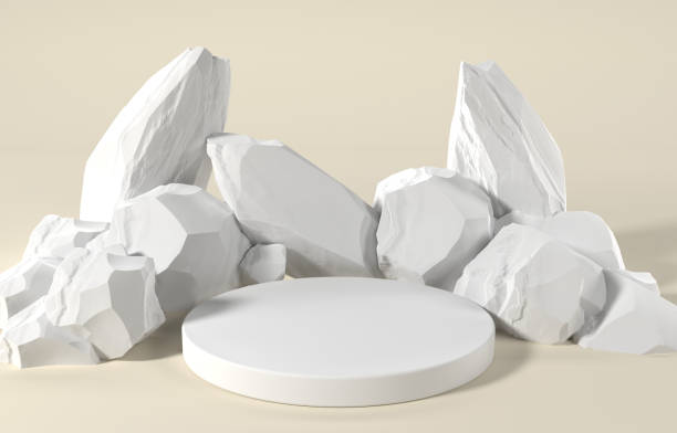 istock White Platform Podium With Rocks Or Stones in Background. Product or Packaging Presentation Display Scene. 3D Render Idea. 2017338451