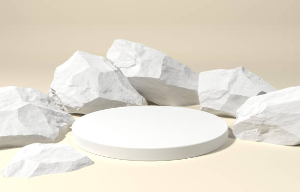 istock White Platform Podium With Rocks Or Stones in Background. Product or Packaging Presentation Display Scene. 3D Render Idea. 2017338452