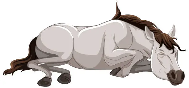Vector illustration of A peaceful horse lying down in a relaxed pose.