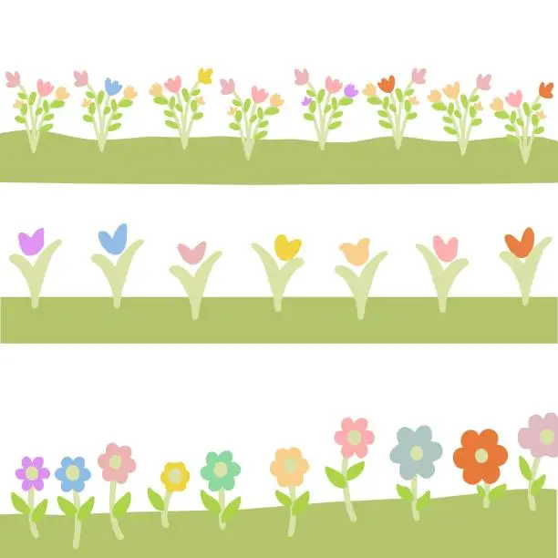 Vector illustration of Collection of Cute Colorful Spring Flower Meadow Vector Isolated on White Background