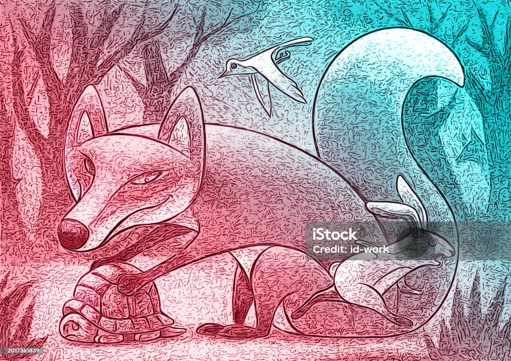 Fox Cathcing Rabbit Rabbit Running Away While Fox Catching Tortoise Stock Illustration ...