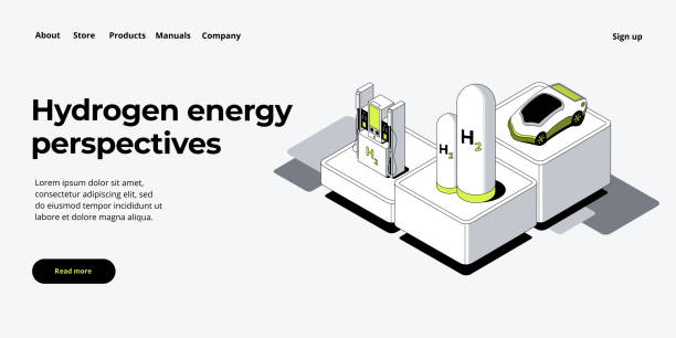 illustrations, cliparts, dessins animés et icônes de green economy and renewable energy concept in isometric vector illustration. hydrogen electric car and h2 fuel vehicle. sustainable power plants for clean earth environment - isometric gas station transportation car