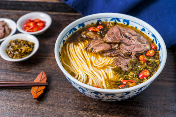 istock Old jar of pickled Chinese cabbage Beef noodle soup on a wooden table 2017374937
