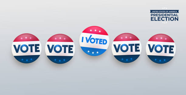 istock 2024 Presidential election, red, blue and white vote vector buttons. Vote, i voted, various badges in American style, color and design. I voted badge isolated on white background. Vector illustration. 2017377588
