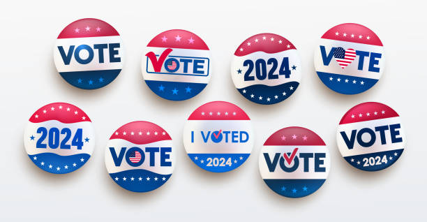 istock 2024 Presidential election, red, blue and white vote vector buttons. Vote, i voted, different badge designs in American style and color. I voted badge isolated on white background. Vector illustration 2017379676
