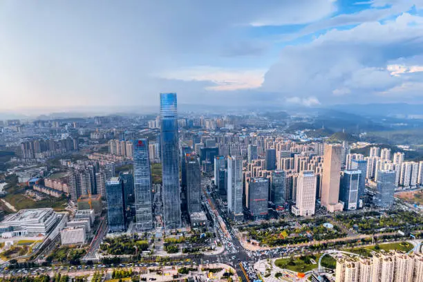 Aerial photography of high-rise buildings in the CBD of Guanshanhu New Area, Guiyang, Guizhou, China