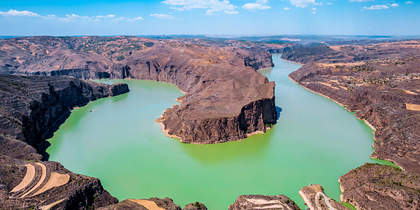 Aerial photo of the Yellow River Grand Canyon in Laoniuwan, Hohhot, Inner Mongolia, China