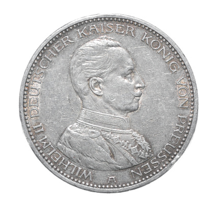 Wilhelm II Deutscher Kaiser Konig Von Preussen Bust of the king right 1913 Deutsches Reich 5 funf Mark authentic coin, front obverse side isolated on white background