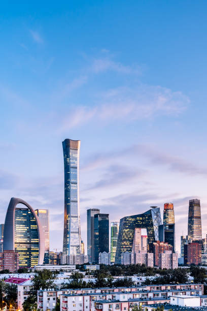 istock High angle night view of Beijing International Trade CBD Building Complex, China 2017487231