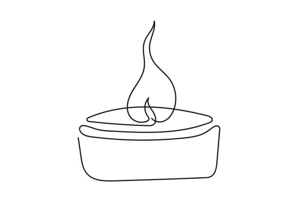 ilustrações, clipart, desenhos animados e ícones de vela de luz de chá com chama. vela aromática decorativa acesa. desenho contínuo de uma linha. arte de linha. isolado no fundo branco. elemento de design para impressão, saudação, cartão postal, scrapbooking. - candle tea light candlelight white background