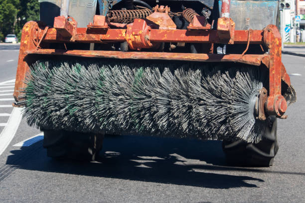 Close up view of industrial road brush in the street of Caracas city.