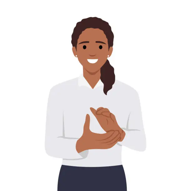 Vector illustration of Young teenager woman clapping with both hands applause congratulations concept.