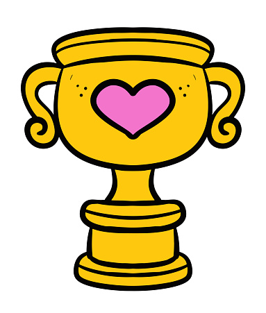 Funny trophy with heart love cartoon isolated on white