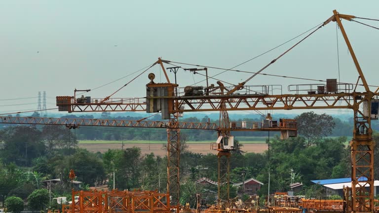 Aerial view  tower crane plant