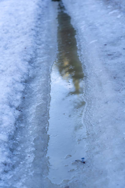 istock Melting snow in the road rut in early spring 2017611804