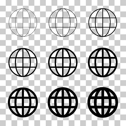 WWW world wide web set of site symbol, Internet collection  icon, website address globe, flat outline sign .