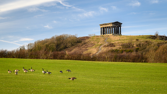 Penshaw Monument is a smaller copy of the Greek Temple of Hephaestus in Athens. Erected in 1844 the folly stands 20 metres high and dominates the skyline of Wearside