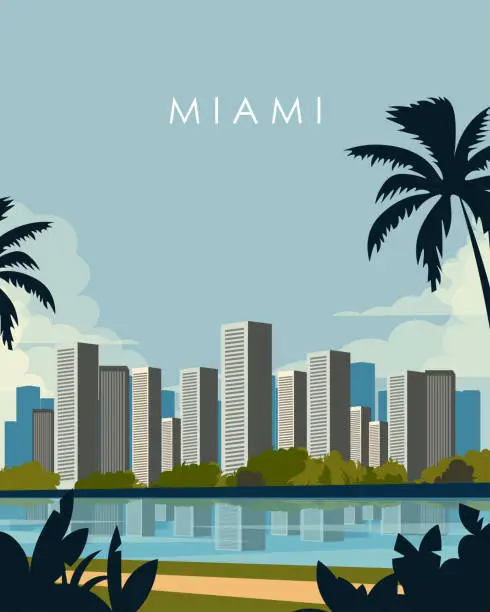 Vector illustration of Miami USA travel poster, postcard, banner