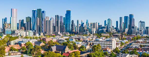 istock Aerial panoramic view Melbourne CBD with impressive high-rise architecture, from North Melbourne 2017643727
