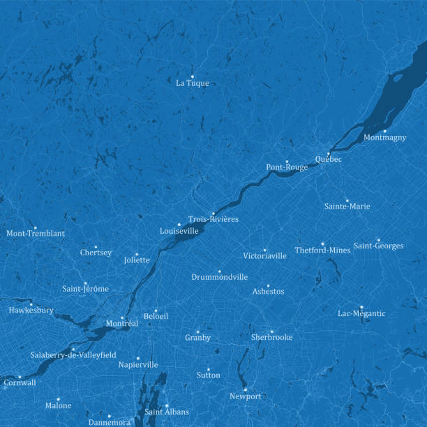 Quebec Montreal Area City Vector Road Map Blue Quebec Montreal Area City Vector Road Map Blue. All source data is in the public domain. Statistics Canada. Used Layers: Road Network and Water. sainte marie stock illustrations