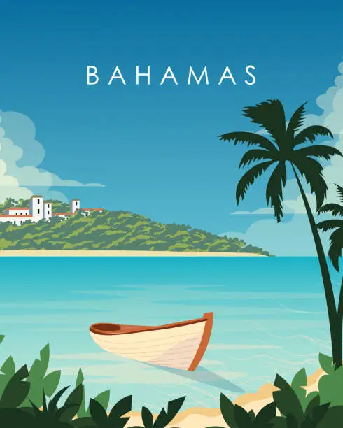 Vector illustration of Nassau Bahamas travel poster, vertical banner, postcard